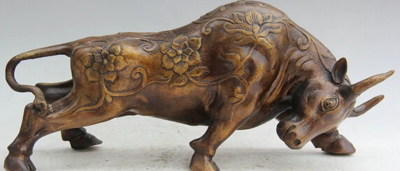 

JP S0524 15" Chinese Bronze animal strong fight Zodiac Year Bull Oxen Statue sculpture