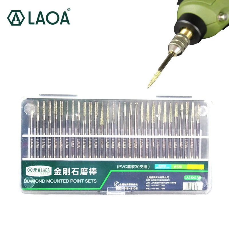 

LAOA 30PCS Diamond Grinding Rods Corundum Abrasive Rods Jade Glass Engraving Head Polishing Needle For Drill Tool Handtools Set