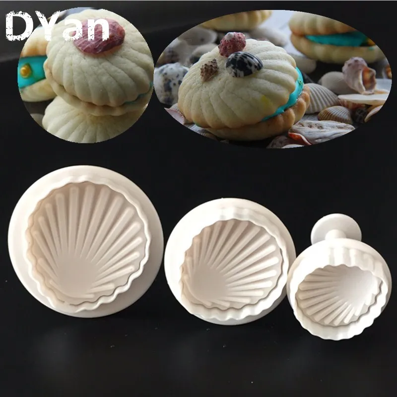 

Free Shipping 3Pcs/Set Shell Fondant Cake Decorating SugarCraft Plunger Cutter Flower Mold A088