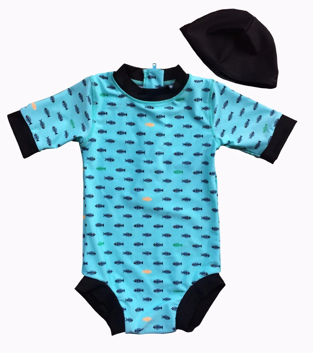 

Bonverano(TM) Infant UPF 50+ Sun Protection S/S fish bone One Piece Zip Sunsuit