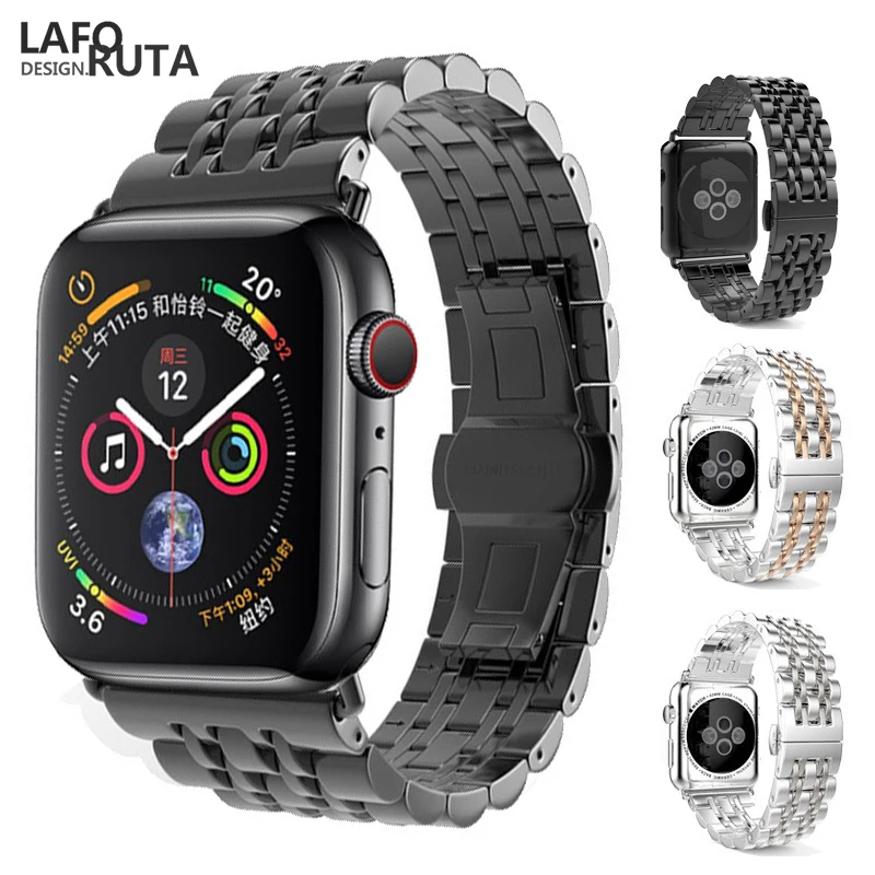 Laforuta бабочка кнопка из нержавеющей стали ремешок для Apple Watch 38 мм 40 мм 42 мм 44 мм сменный Браслет для iWatch1 2 3 4