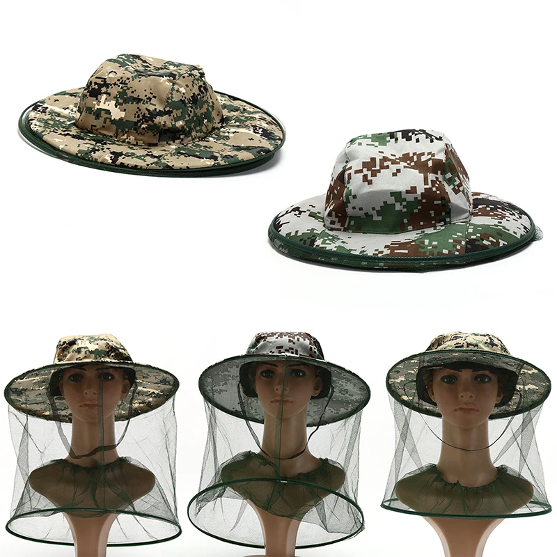 

Camouflage Fishing Hat Bee keeping Insects Mosquito Net Prevention Cap Mesh Fishing Cap Outdoor Sunshade Lone Neck Head Cover