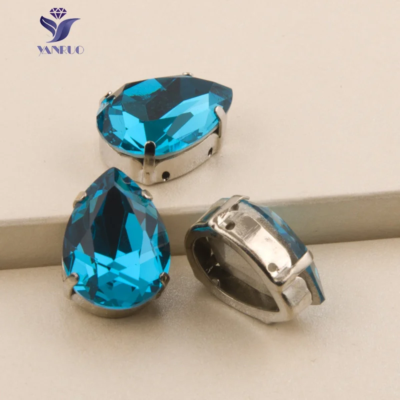 

YANRUO 4320 Drop Blue Zircon Stones Crystal Sew On Claw Pointback Rhinestones Sewing Crystals For Wedding Dress