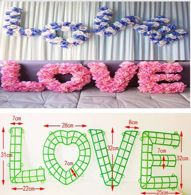 2017 "LOVE" svatební auto dekorace zdi květinářství plastové DIY květiny rack svatební květiny dodává příslušenství