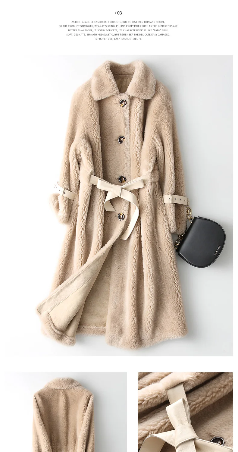 AYUNSUE, настоящее меховое пальто для женщин, шерсть, пальто,, зимняя куртка, женское длинное пальто, женский мех ягненка, корейские куртки, Abrigo Mujer MY