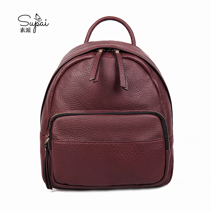 SUPAI fashion Brand Genuine Leather Backpack Large Capacity Black Leather Shoulder Bag Women School Backpack Travel