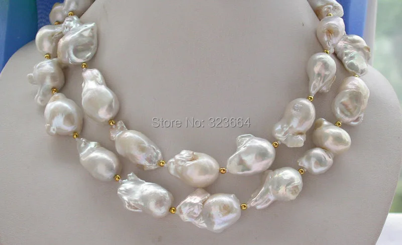 

CHARMING 33" 28mm BAROQUE WHITE KESHI REBORN PEARL NECKLACE