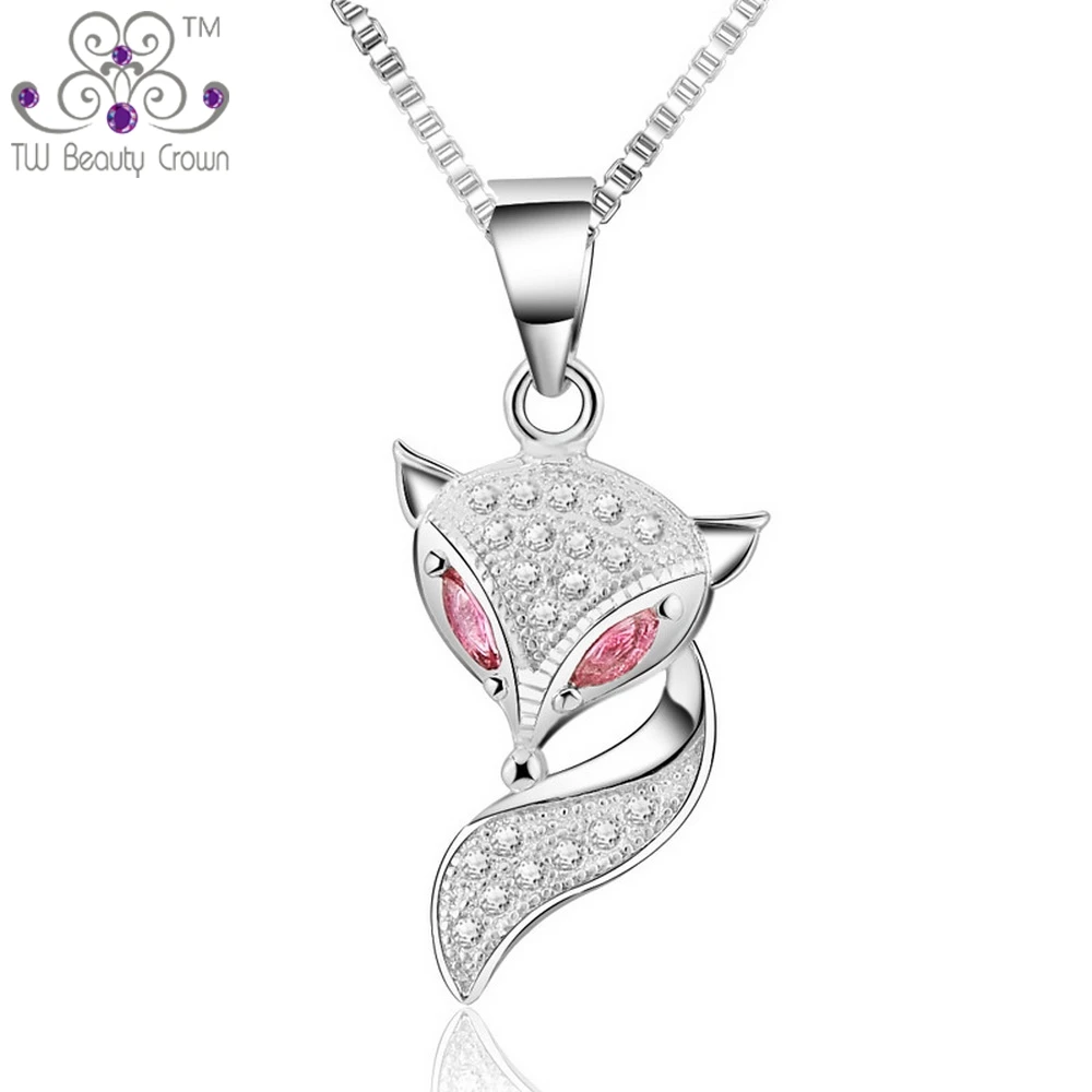 

Real 925 Sterling Silver Micro Paves Fashion Party Jewelry Cute White Cubic Zirconia Fire Fox Animal Pendant Necklaces Set Gifts