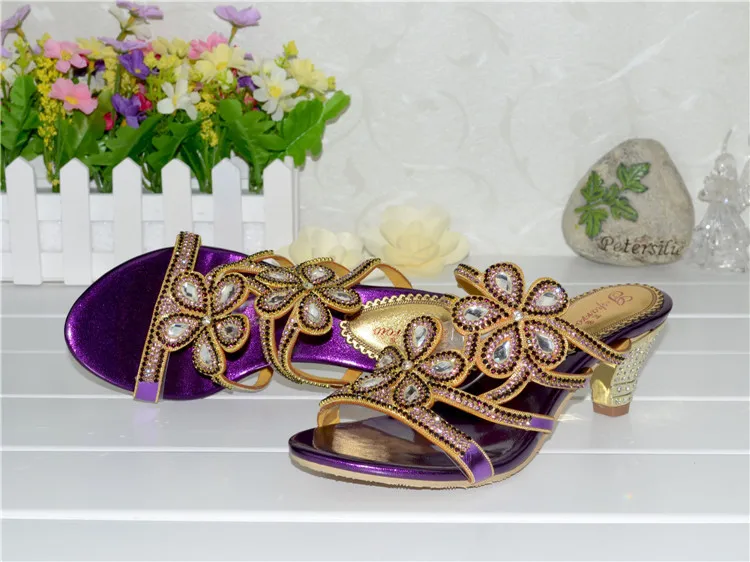 G-SPARROW 2017 Summer New Purple Luxury Diamond High Heeled Slippers Ladies Crystal Buy Large Size Womens Shoes Online-7