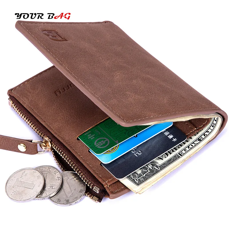 

UBAG 2018 Wallet For Men Short vintage PU Leather Small fold zipper wallet Coin Money Card Purses Bags Casual Male Purse RFID