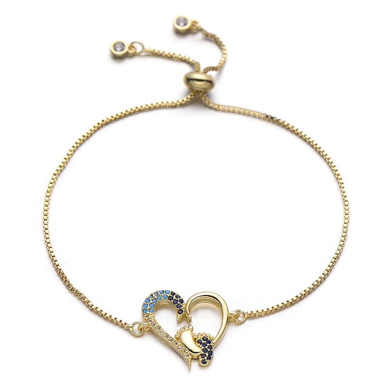gold Pipitree двойные ноги в сердце браслет Медь цепи красочные кубического циркония браслеты для влюбленных для Для женщин любителей ювелирных изделий - Окраска металла: gold