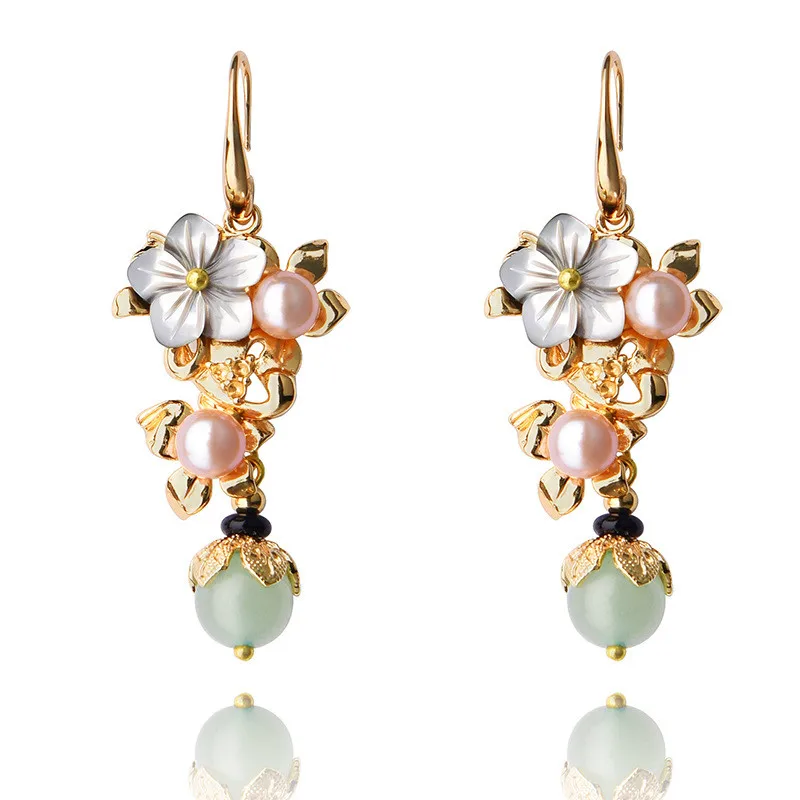 

women earring gold flowers pendant brincos vintage fashion jewelry accessories wedding gift high quality drop earrings D162