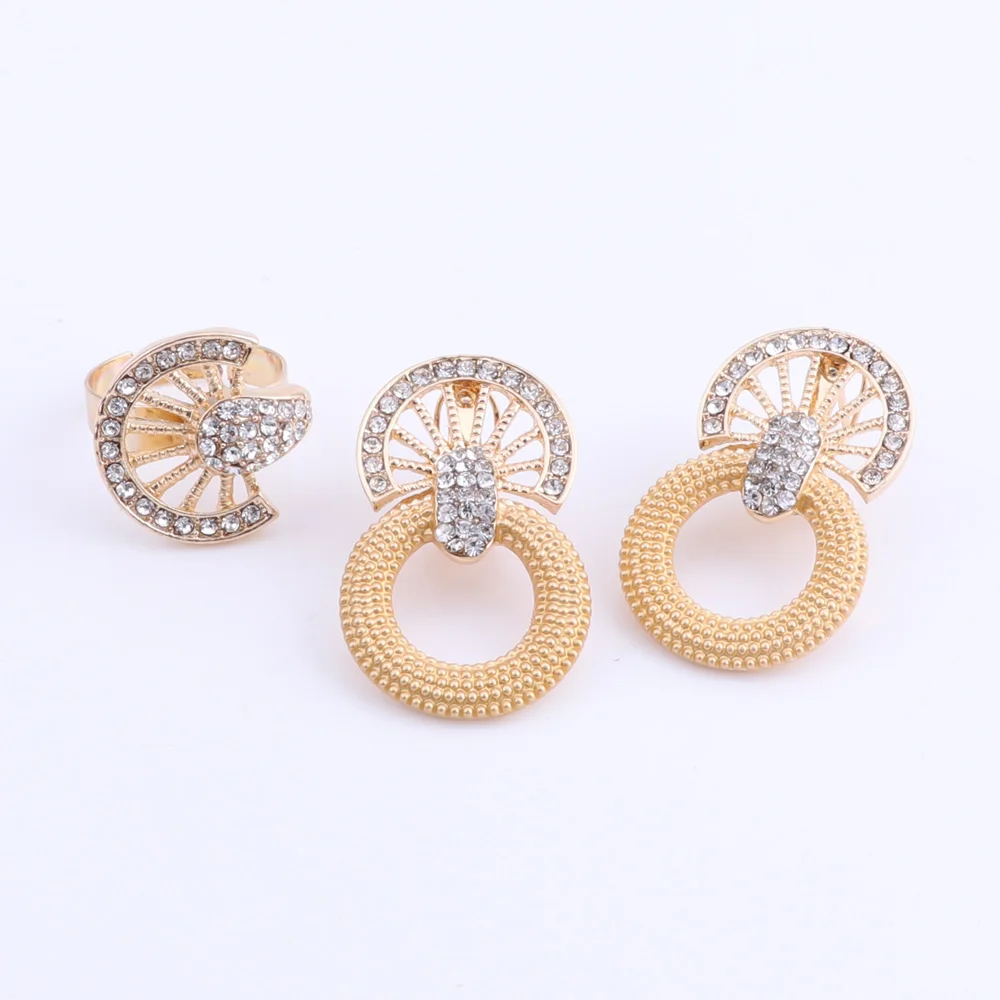 African Jewelry Sets Gold Color Flower Shape Crystal Necklace Earrings Sets Fashion Wedding Elegant Costume Jewelry Set