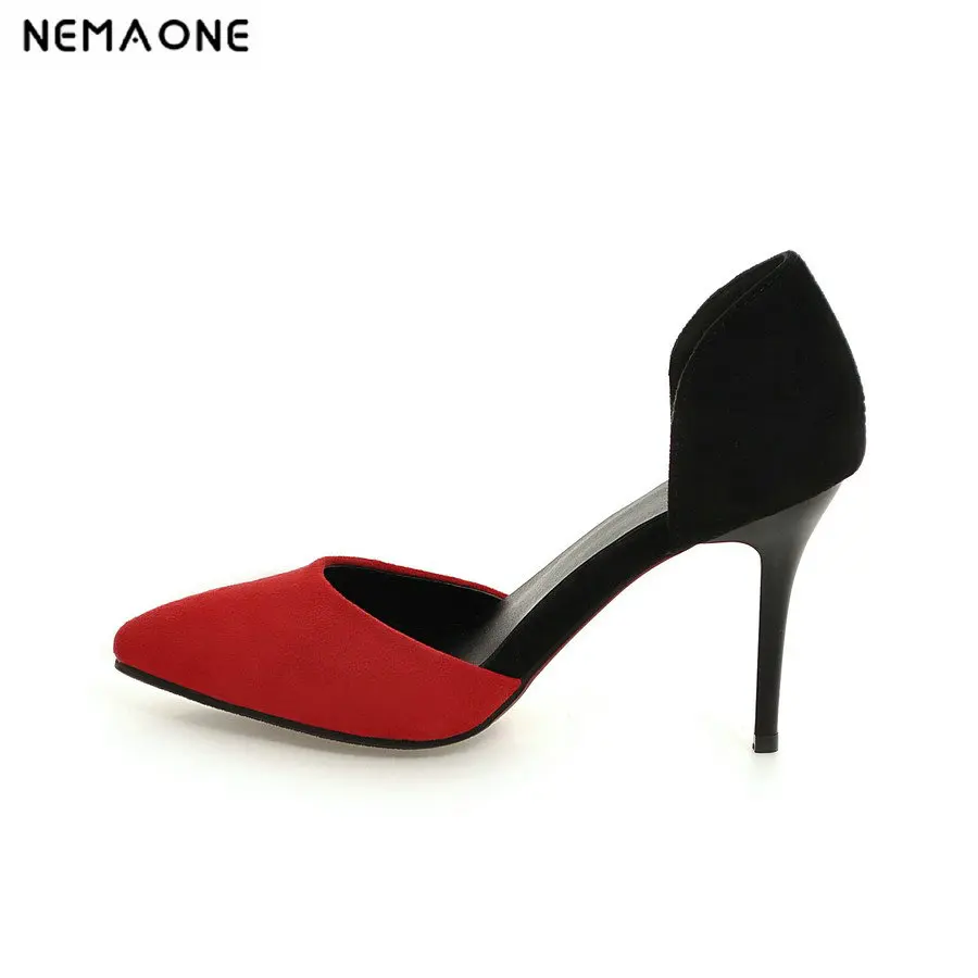 

NEMAONE women flock 9cm high heels summer shoes woman two-piece women pumps ladies dress shoes size 42 43
