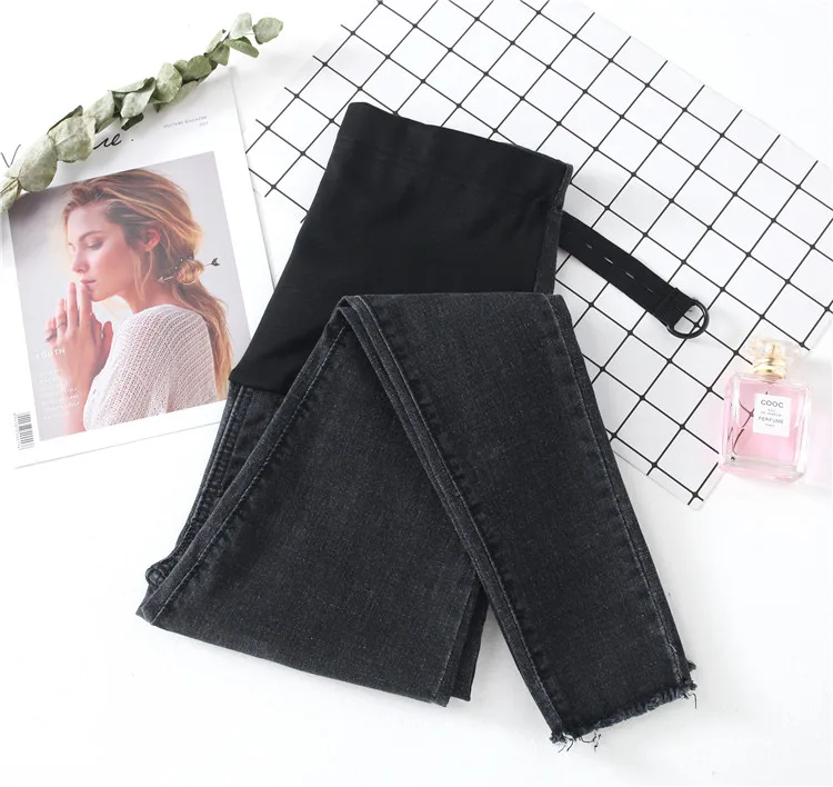 Length Stretch Washed Denim Maternity Jeans Summer Fashion Pencil Trousers Clothes for Pregnant Women Pregnancy Pants