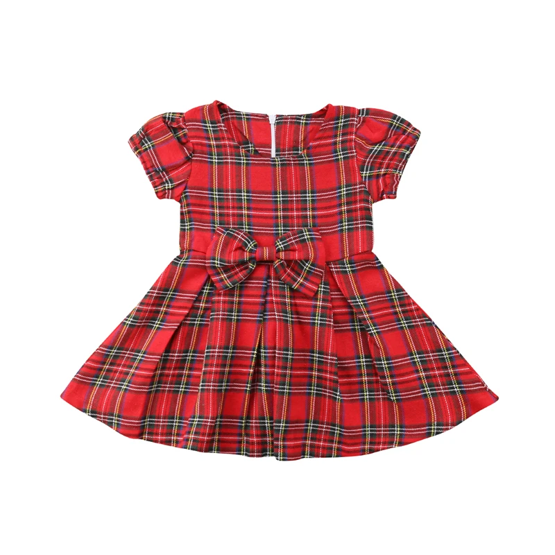 New Baby Christmas Dress Fashion Kids Sleeveless Red Plaid A Line Mini Dresses Princess Bow-knot Xmas Dresses Newborn Baby Dress