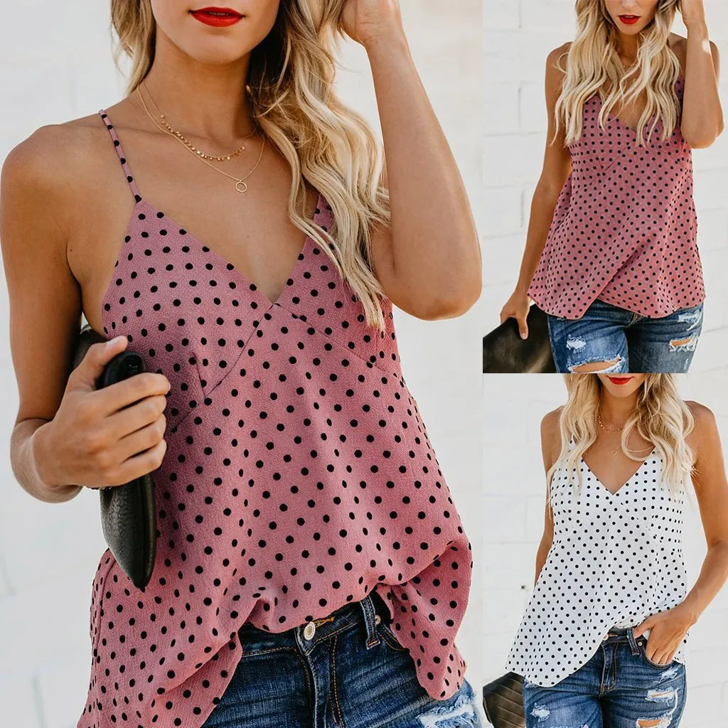 

Fashion Womens Vest Top Sleeveless Polka Dot Print T-Shirt Blouse Casual Tank summer top women camisa feminina