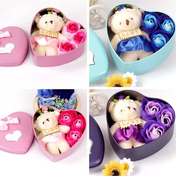 

1 Set Rose Soap With Little Bear Bath Rose Soap Flower Petal With Gift Box For Birthday Wedding Valentine's Day Love Gift