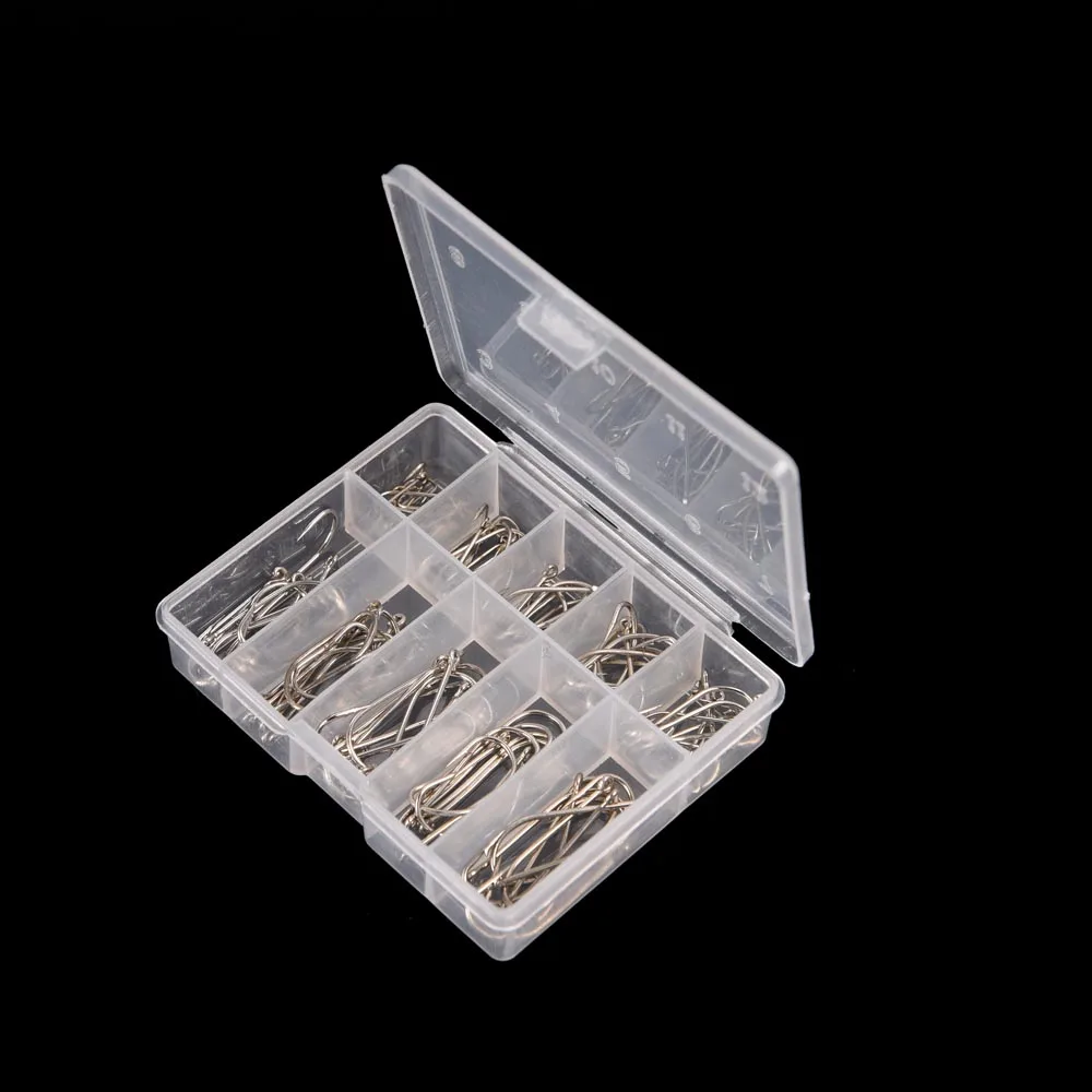 

100Pcs 1 Box 10 Sizes Steel Fishhooks Carp Fishing Jig Head Set Pesca Anzol Fishing Tackle Fishing Hook with Hole 3# - 12#