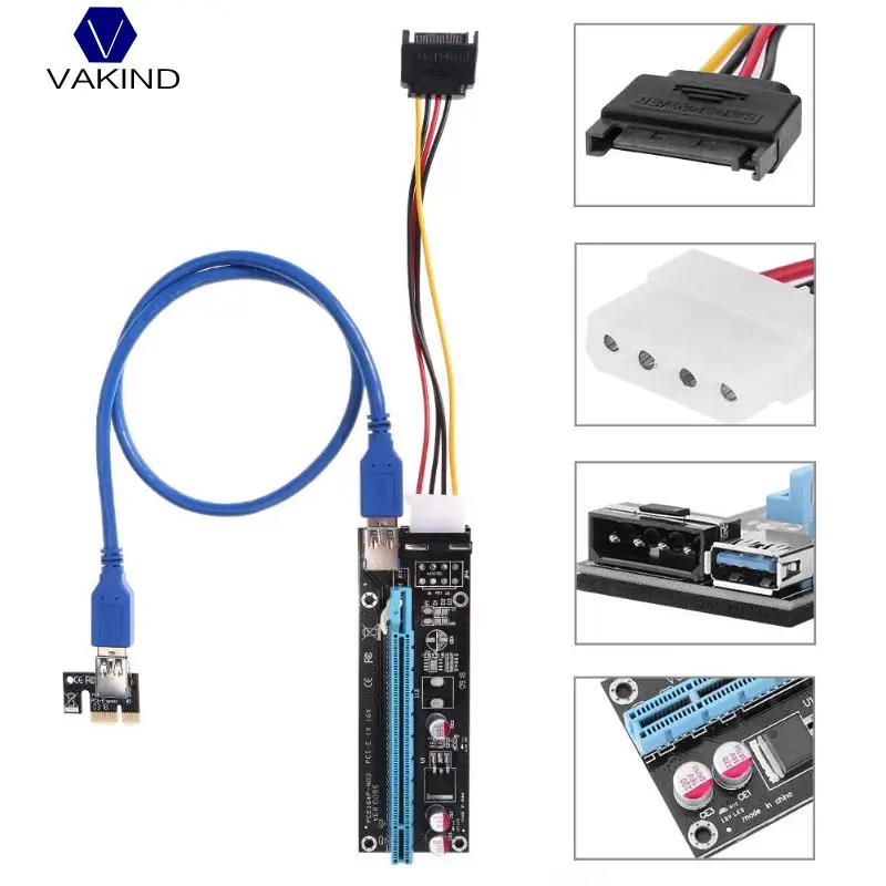  NEUE 6 teile/los USB3.0 PCI Express 1X Zu 16X PCI-E Extender Riser Card Adapter Mit Blau SATA 15Pin