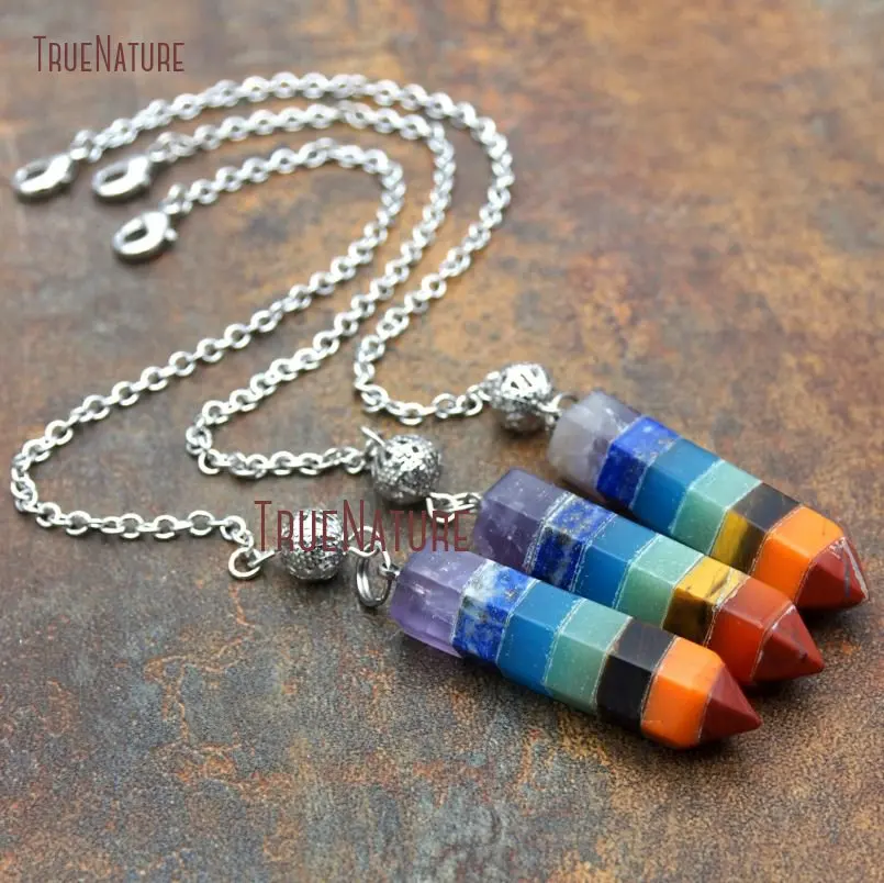 20171212-PM9123- Mix Material Pendulum 7 Chakra Electroplating Dark Silver Point Pendulum_5