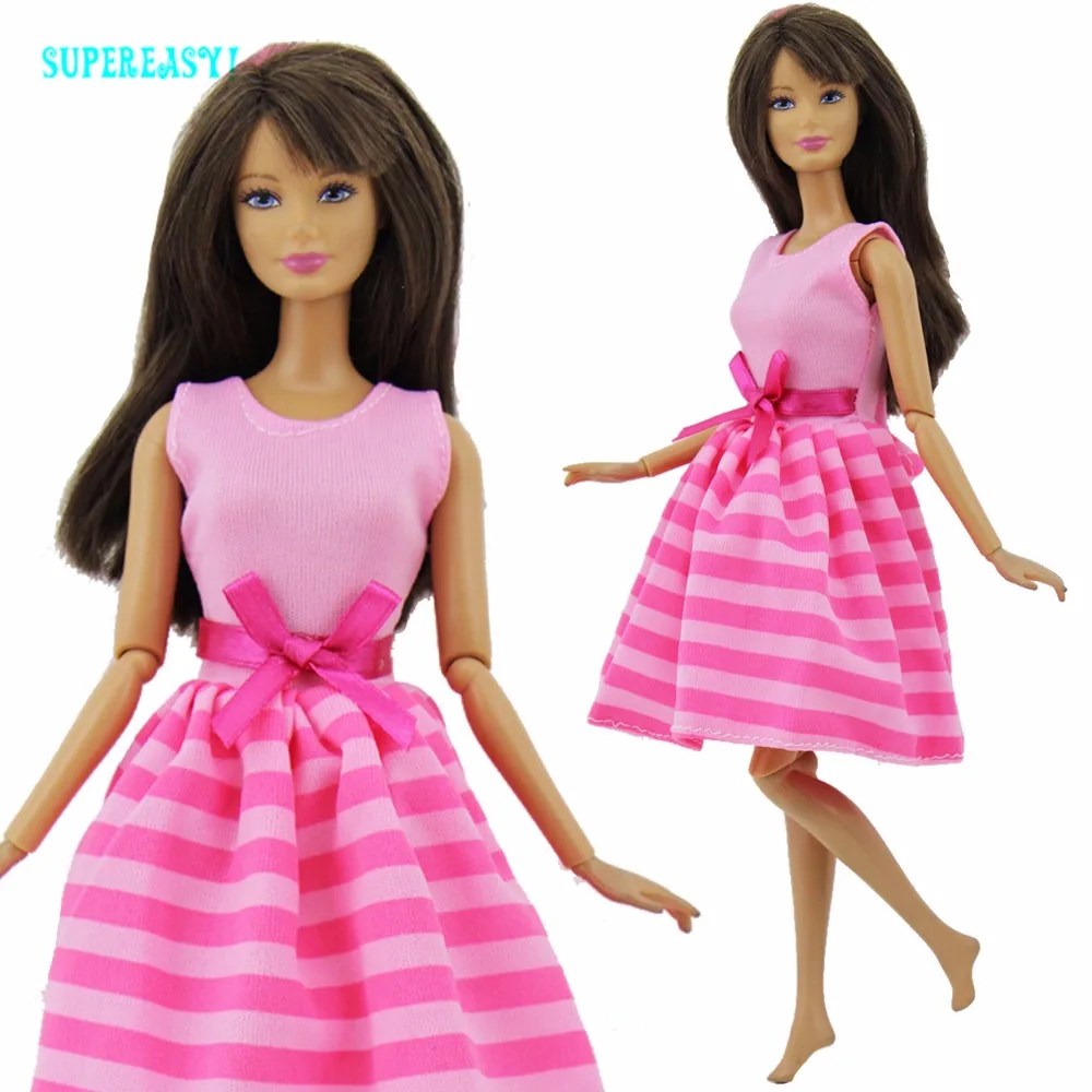 

Fashion Dress Handmade Party Dating Dinner Mini Gown Stripes Pattern Bowknot Clothes For Barbie Doll Accessories Kids Toy Gift