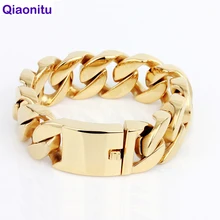 Панк рок золото мужские браслеты для байкеров большой Титан Нержавеющая сталь кубинская бордюрная цепь браслет ювелирные изделия тяжелый 20 мм/26 мм/31 мм