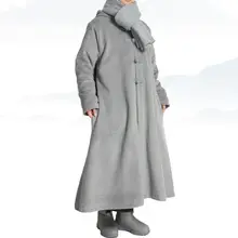 Унисекс зимний теплый плащ для медитации дзен буддийский плащ монахи Шаолинь халат форма для боевых искусств костюмы серый/синий с рукавом