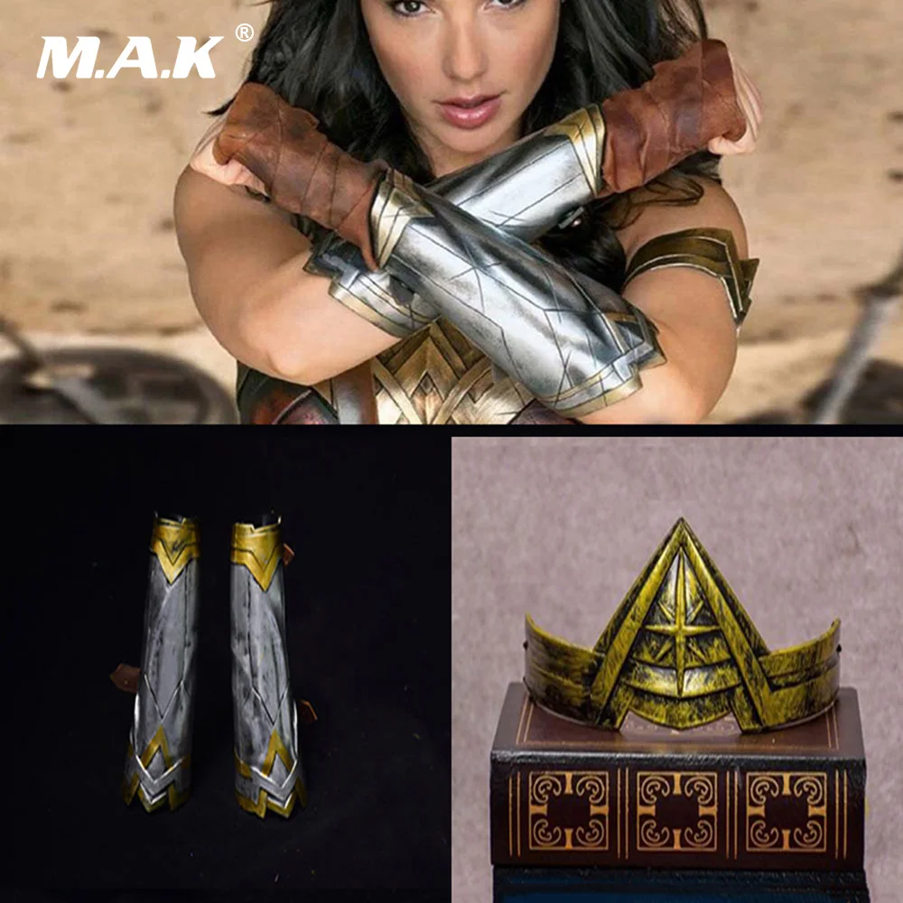 

1:1 Scale Action Figure Halloween Cosplay Accessories Wonder Woman Arm Bracers Gauntlet Cuffs+Headband Crown Set