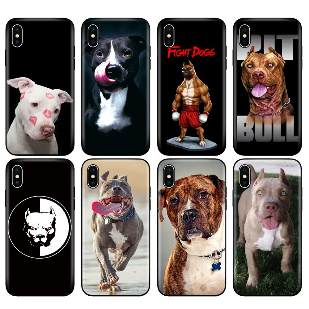 

Black tpu case for iphone 5 5s se 6 6s 7 8 plus x 10 case silicone cover for iphone XR XS MAX case pitbull dog
