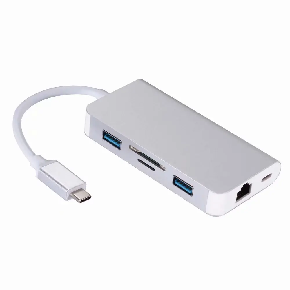 6 в 1 Тип-C Алюминий ноутбук док-станция RJ45 USB C до Card Reader USB 3,0 TF Тип C PD адаптер для MacBook док - Цвет: White