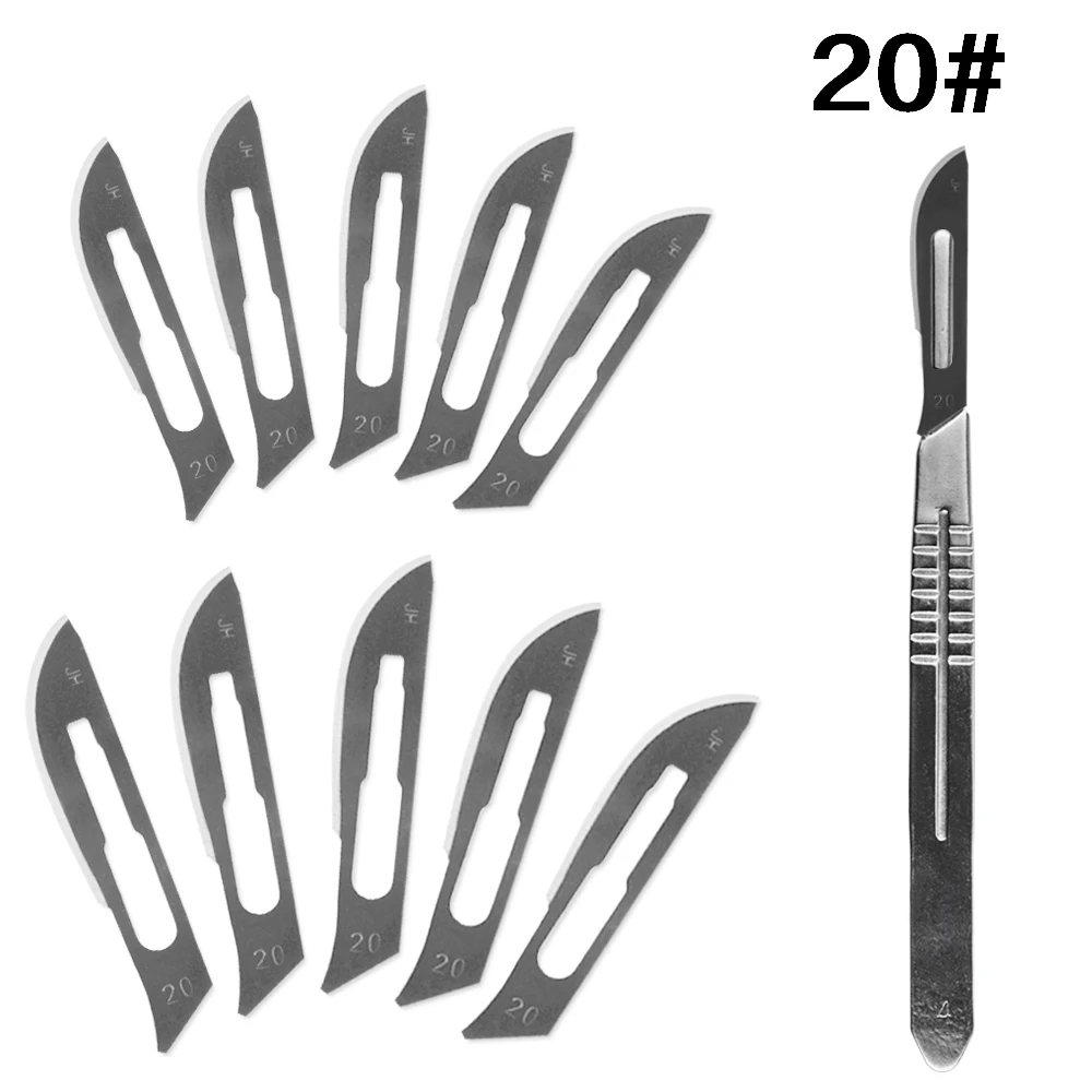 20#21#22#23#1 шт. нож для скальпеля с 10 хирургическими скальпельными лезвиями, хирургический нож для животных, PCB резной нож - Цвет: 20set