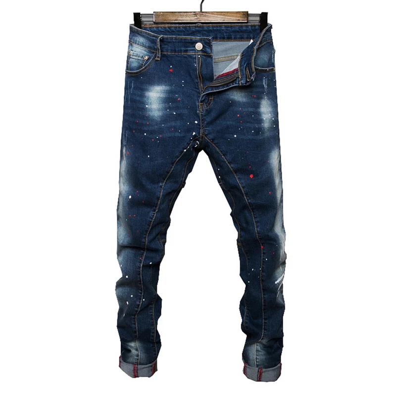 Новинка 2017 Демисезонный толстые джинсы брендовая мужская одежда мужской синий джинсы наивысшего качества повседневные Красочные Dot