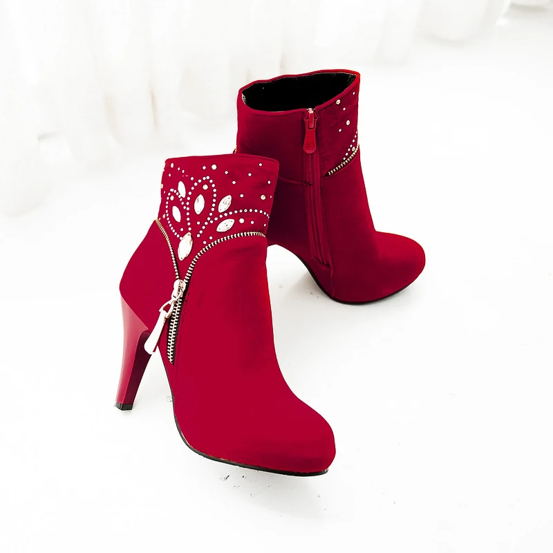 

Suede Leather Woman Ankle Boots Winter Warm Women Lady Half Fashion Sexy Short Boot High Heel Shoes Big Size 34-43 DZ