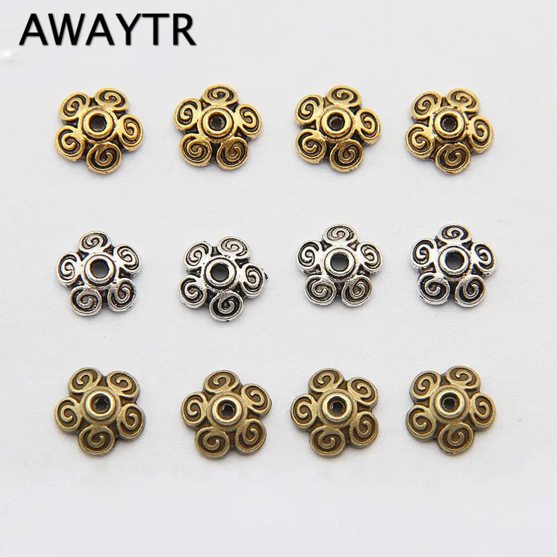 

AWAYTR 100Pcs Bead Caps Gold Silver Antique Bronze Alloy Flower Beads Caps DIY For Making Bracelet Necklace Accessories