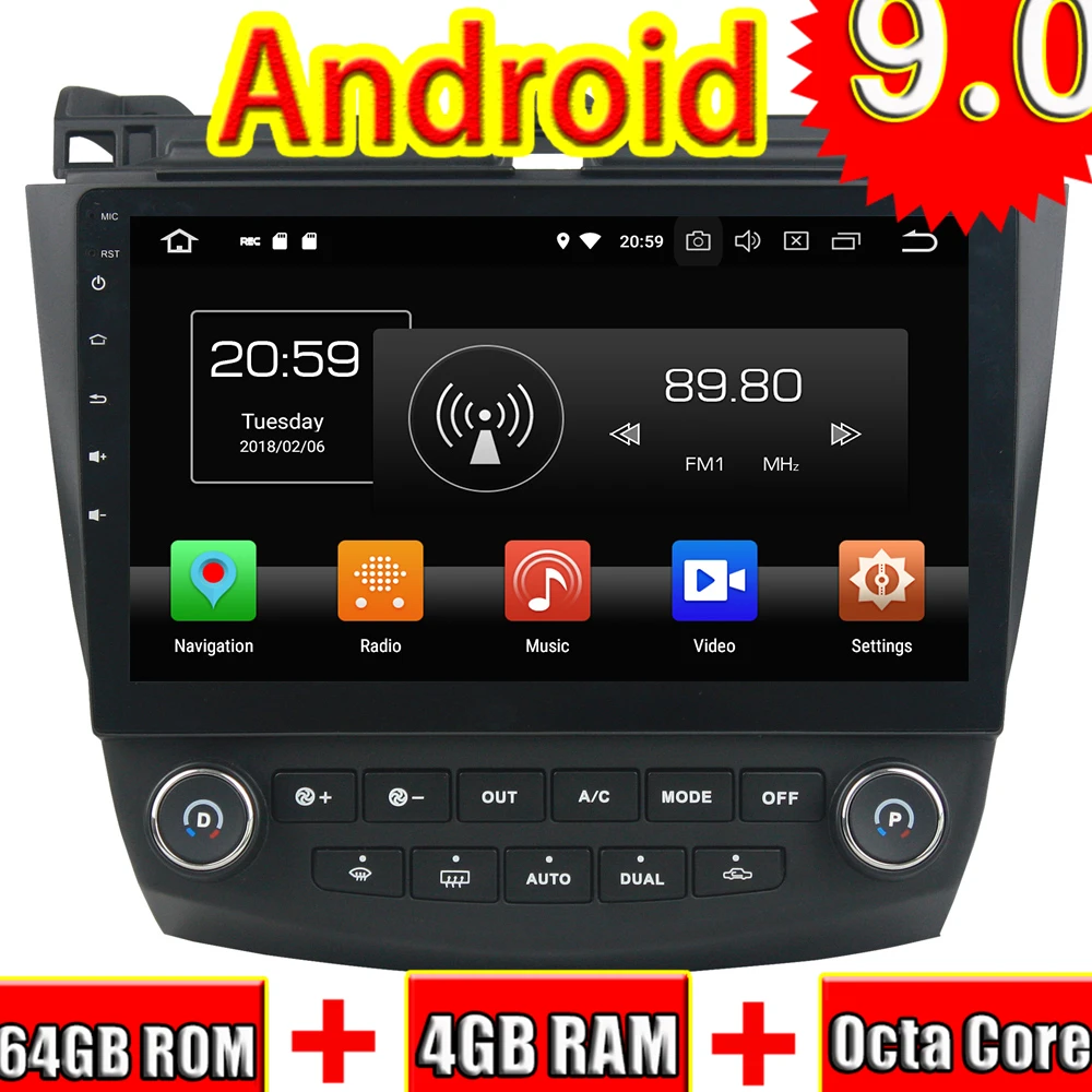 

Topnavi 10.1" Android 9.0 Car Head Unit Video For Honda Accord 8 2003 2004 2005 2006 2007 GPS Navigation 2 Din Octa Core NO DVD