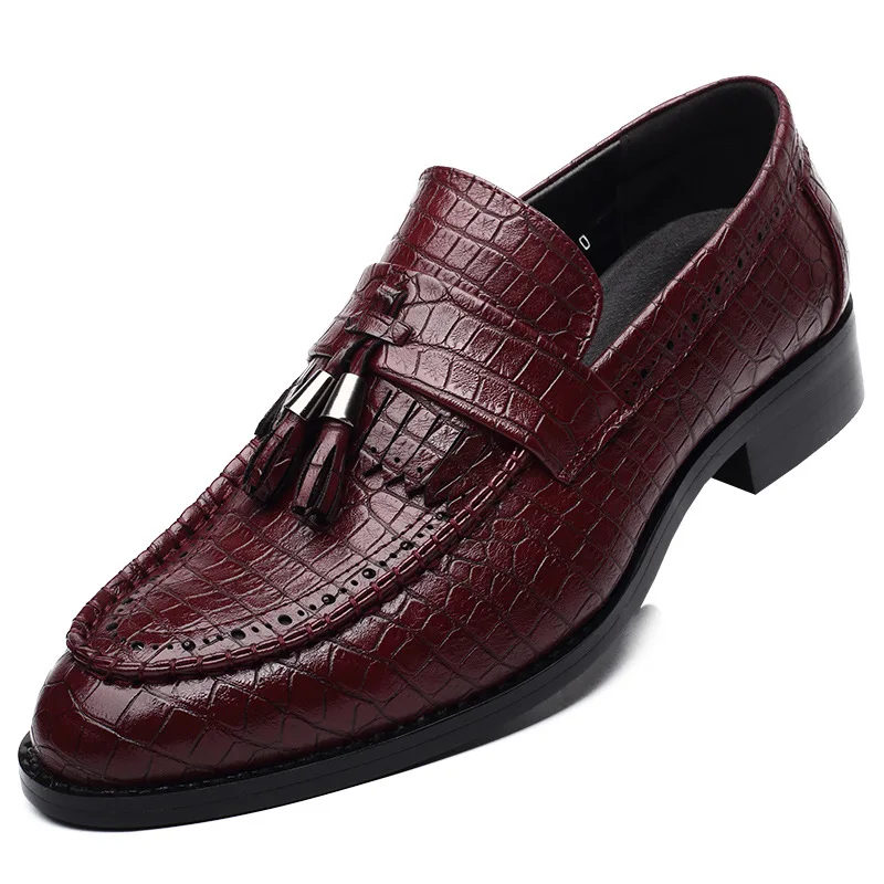 Para marrom Mocassins Dos Deslizar Marca Se vermelho Preto Vestem Borla Sobre Apartamentos Crocodilo Sapatos De Oxford Homens Couro a6wq76d