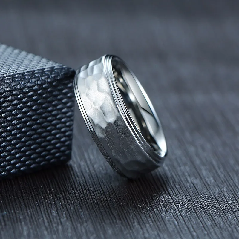 

Ripple Hammer Effect Gents Wedding Ring 8mm Stainless Steel Engagement Rings