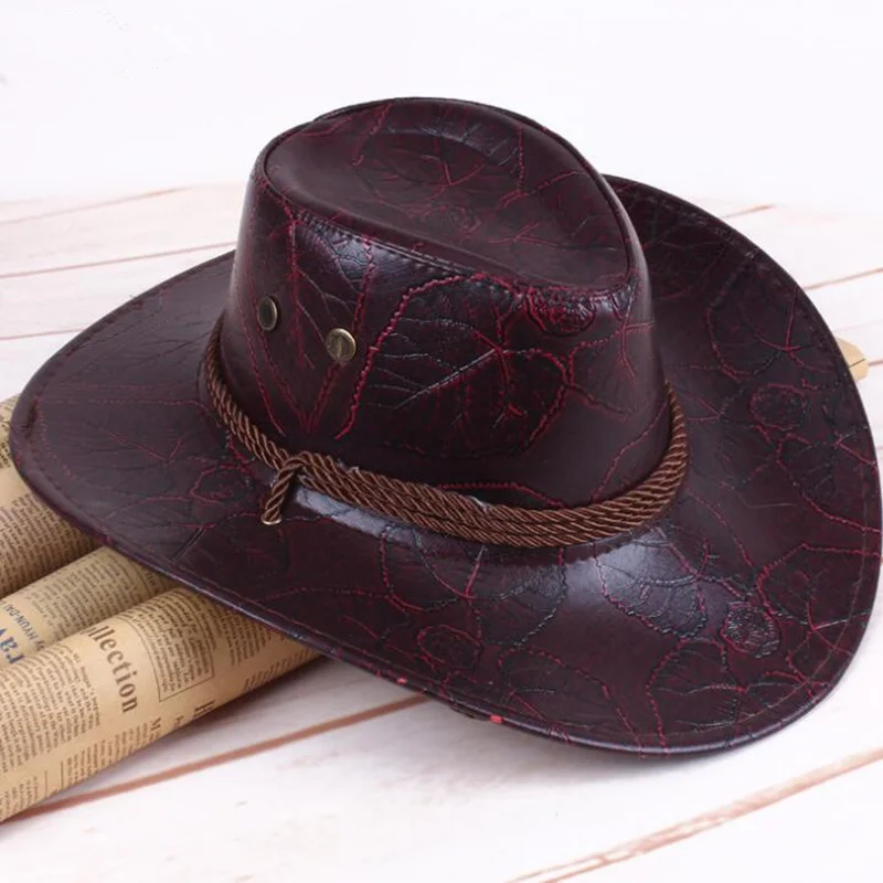 Новая классическая западная ковбойская шляпа для мужчин и женщин из искусственной кожи с широкими полями для улицы Джаз Sunhat регулируемая - Цвет: coffee1