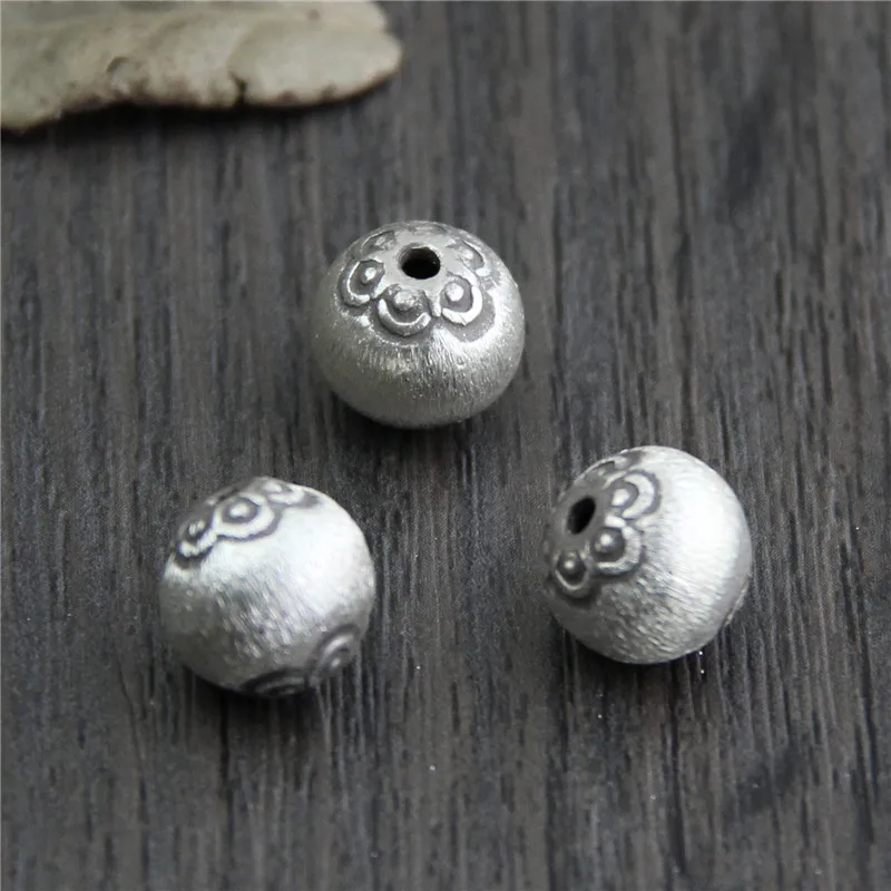 

Thai Manual Drawing Round Spacer Beads 925 Sterling Silver Retro Ball Craft Charm Beads For Bracelets DIY Jewelry Accessories
