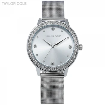 

Taylor Cole Brand Fashion Watches Women Luxury Round Silver Crystal Wrist Watches Ladies Dress Chain Quartz Watch Clock / TC070