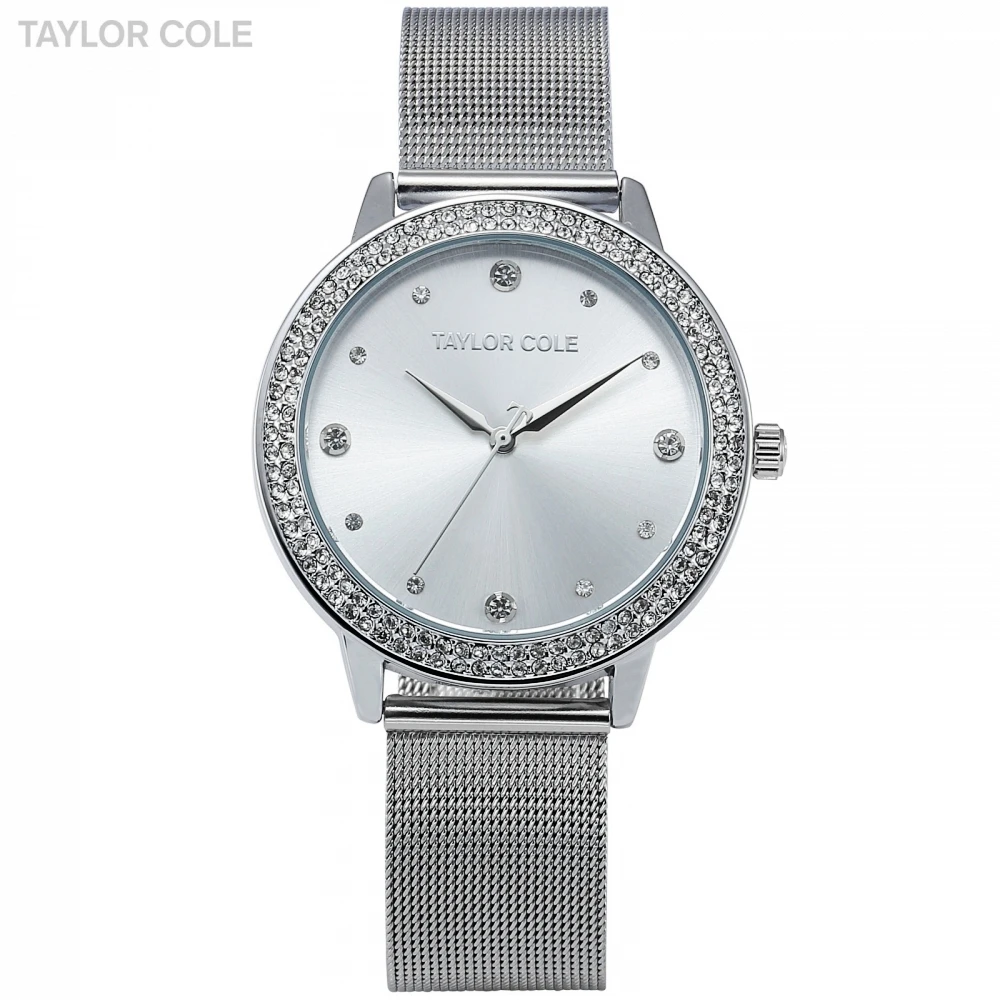 Beste Taylor Cole Merk Fashion Horloges Vrouwen Luxe Ronde Zilveren Crystal Horloges Dames Jurk Chain Quartz Horloge Klok TC070