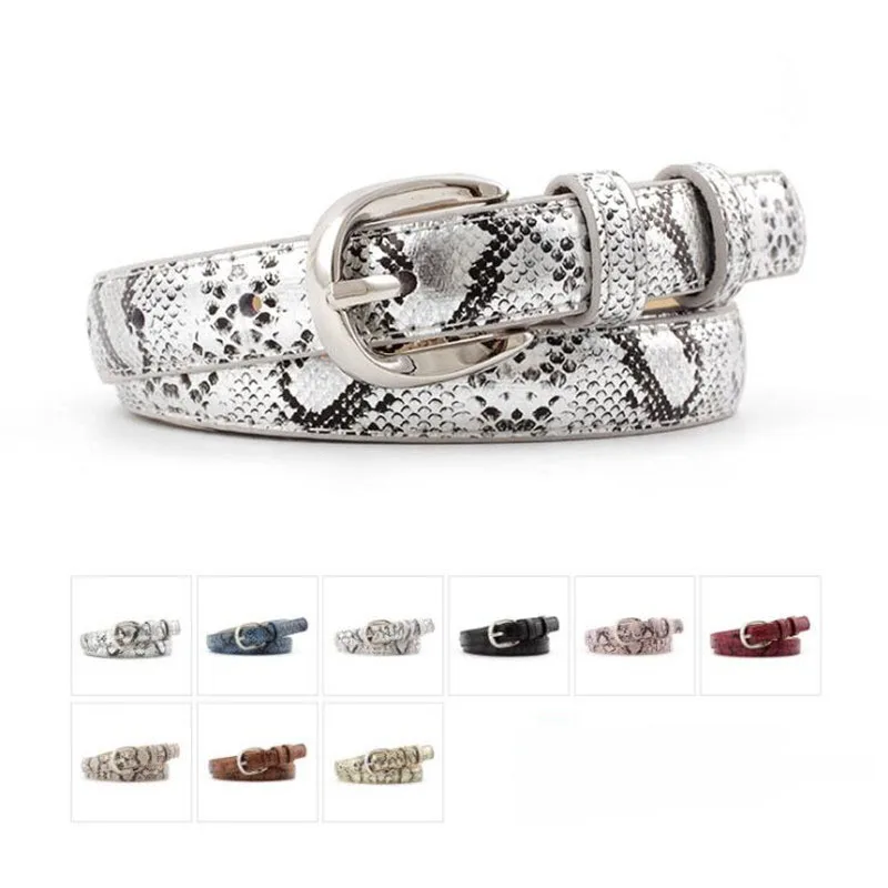

2019 New Gold Silver Thin Skinny Red Tan Snake skin Belt Waistband Ladies Pu Leather Strap Belts for Women Jeans Cinto Feminino