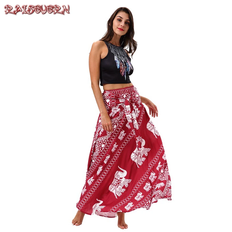 

RAISEVERN Hot Sale Skirts Women Ladies Long Hippie Bohemian Gypsy Boho Flowers Elastic Waist Floral Halter Skirt 2019