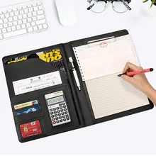 A4 искусственная кожа портфель Руководящий работник держатель для Портфолио biefcase Сумка для документов калькулятор с прищепкой петля для ручки канцелярские принадлежности 556B