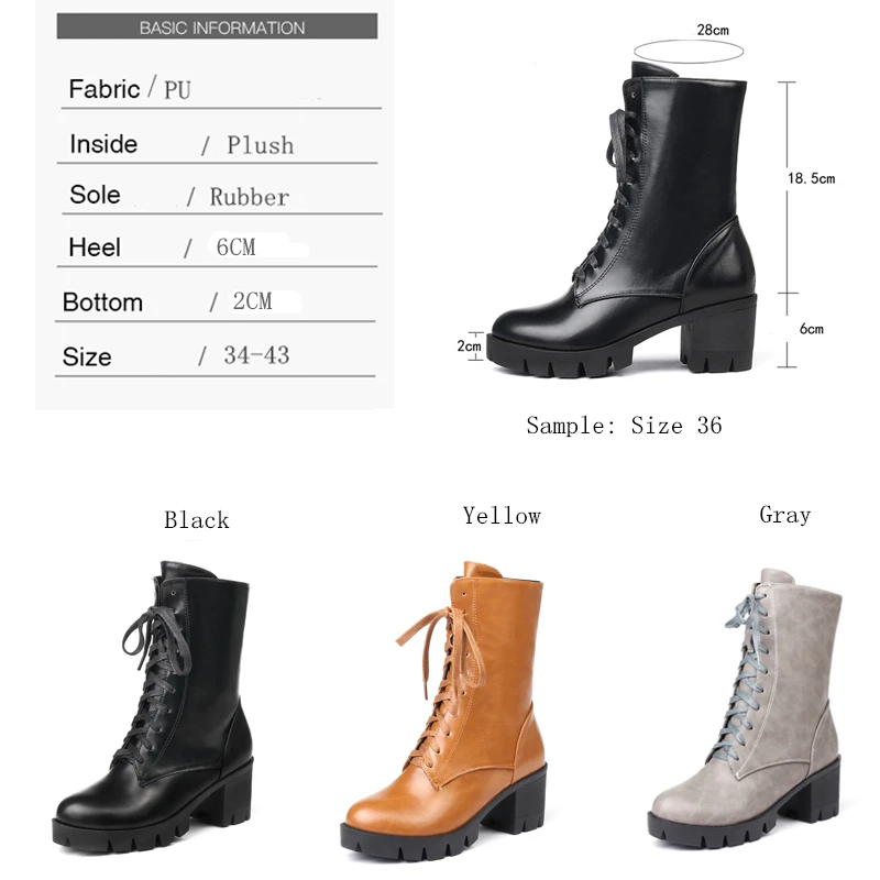 RQFF Brand Ankle Boots Women With Box Big size34-43 Fur Shoes Woman Winter Leather Plush High Heel Boot Female Ladies Black Shoe (2)
