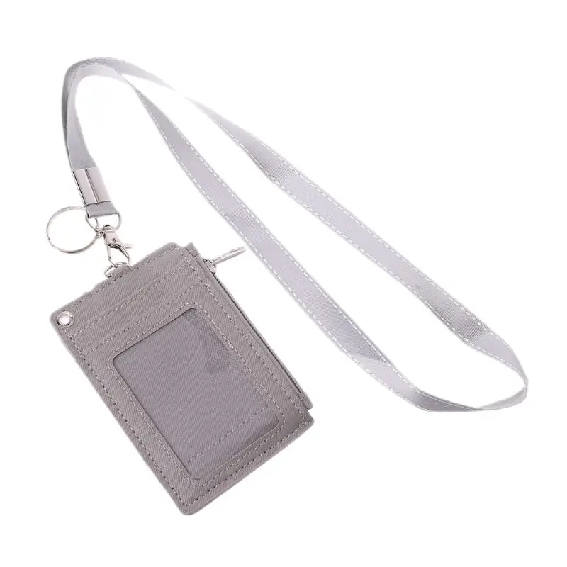 Модный кошелек из искусственной кожи, визитная карточка, ID, значок, держатель для монет, шейный ремешок, брелок, 5 цветов - Цвет: Серый