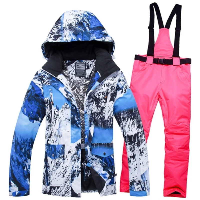 

Brand Ski Suit Women Hoodie Jacket Strap Pants Waterproof Windproof Female Snowboard Set Winter Skiing Clothes Womens Ski Suits