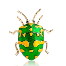 Blucome Enamel Green Insect Brooch Gold-Color Vivid Yellow Spot Beetle Hijab Pins UP Women Kid Corsage Cute Animal Bijoux Broche