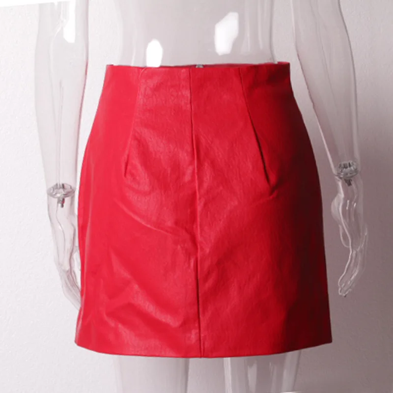 Короткая женская юбка трапециевидной формы из искусственной кожи, летняя Женская Весенняя юбка-карандаш на молнии красного и черного цвета, уличная одежда
